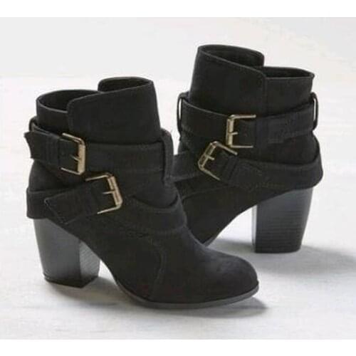 Europe Style Vintage Women High Heels Ankle Boots Buckle Rubber Casual Ladies Shoes Boots Female Chelsea Boots