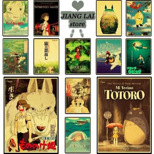 Vintage Hayao Miyazaki Classic Anime Poster Thousands of Spirits Printed Wall Stickers Home Decor Vintage Poster Kraft Paper