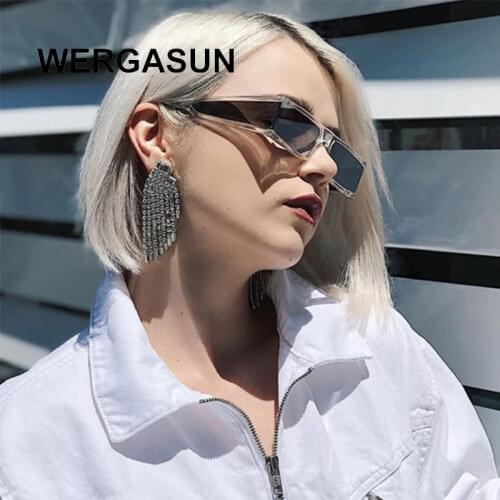 WERGASUN Fashion Rectangle Small Sunglasses Women Luxury Brand Mirror Clear Lens One Piece Punk Men Gafas Shades UV400