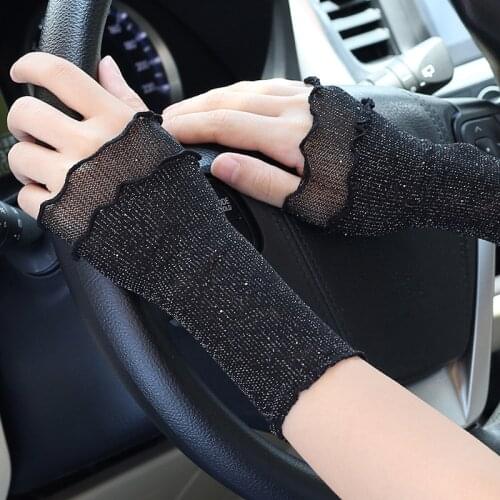 Womens summer fake sleeves thin mesh gauze sunscreen gloves decorated with high elastic breathable scar tattoo