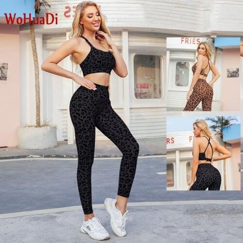 WOHUADI Sexy Leopard Yoga Sets Women Gym Clothes Suit Sportswear Fitness Sport Bra Outdoor Runing High Waist leggings push up