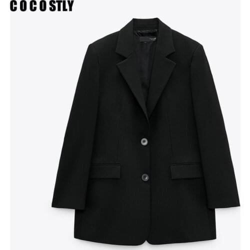 New 2021 Za Women Blazer Single Breasted Shoulder pads Black Blazer Coat Vintage Long Sleeve Pockets Female Outerwear