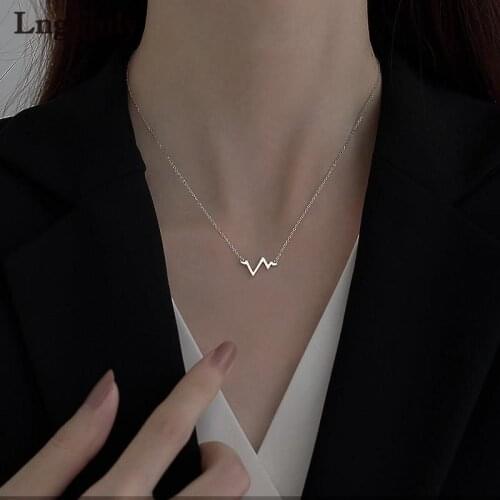 Pure 925 Sterling Silver Fine Jewelry Electrocardiogram Pendant Necklaces For Women Bride Wedding Party Solid Silver 925 Jewelry