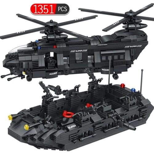 1351+pcs Large Building Blocks Sets Compatible City Police Team Transport Helicopter Figures Bricks Toys For Children