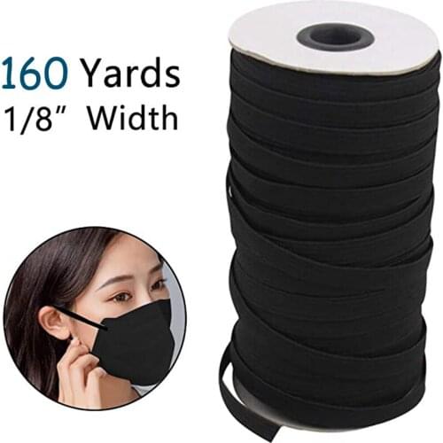 160 Yards Length 1/8 Inch Width Briaded Elastic Bands Knit Elastic Cord Heavy Stretch Elastic String for Sewing Craft, Mask DIY