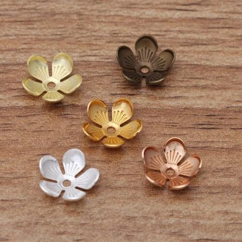 200pcs 10mm Silver Plated Brass Flowers Bead Caps Filigree Wraps Connectors Copper Charm DIY Accessories For Jewelry Making