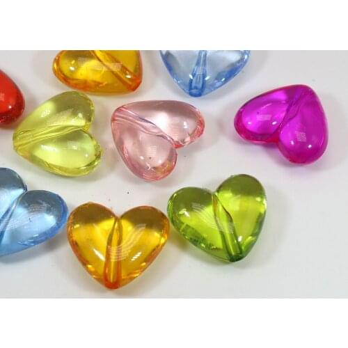 25 Mixed Color Transparent Acrylic Smooth Heart Beads Charms 24mm Jewelry Make