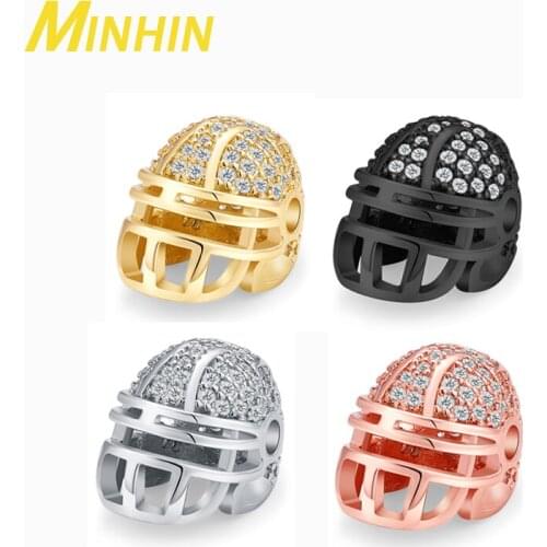 MINHIN 3Pcs Micro Pave Cubic Zirconia Helmet Loose Spacer Beads for Jewelry Accessories Making Necklace Pendant