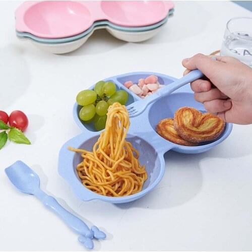3Pcs Car Shape Baby Feeding Dinner Plates Children Dinnerware Set Wheat Straw Material Bowl Tableware Set Fruit Snack Dishes