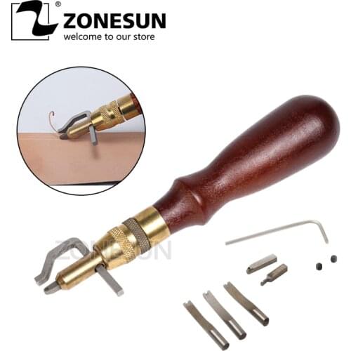 5 in1 DIY Adjustable Groover Leather Craft Adjustable Pro Stitching Groover Crease Leather Tools wtih 3 Replace Edge Beveler