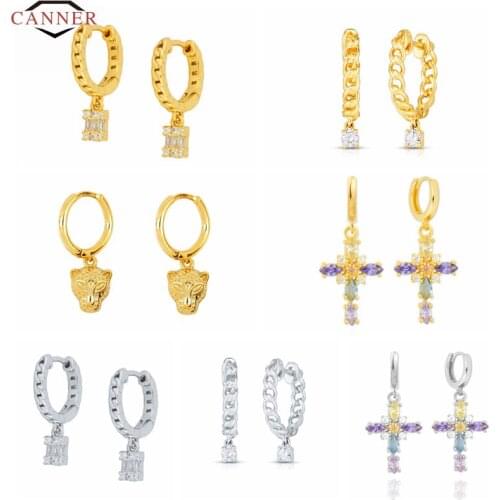 CANNER Real 925 Sterling Silver CZ Hoop Earrings For Women Huggie Piercing Earring Earings Jewelry Pendientes aretes kolczyki