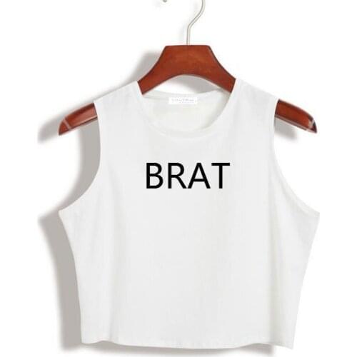 BRAT Letters Print Women Crop Top Summer Cotton Sexy Slim Hipster For Girl Funny Tee Short Vest Whtie Black HH305-136