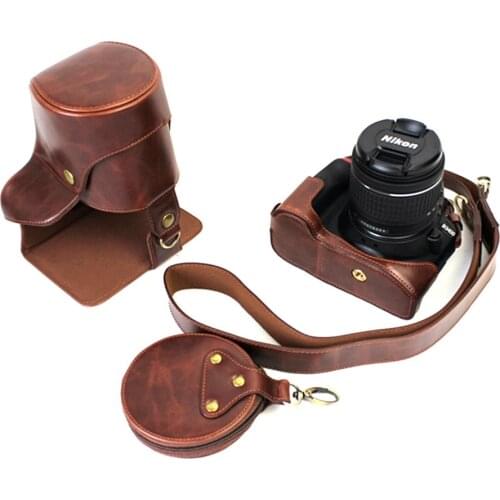 New Vintage Short Focus PU Leather Camera Case For Nikon D3400 D3300 D3200 D3100 18-55mm Lens Camera Bag Cover Open Battery
