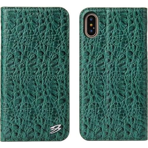 New Genuine Leather cover for iPhone XS real natural cow skin flip phone case for iPhoneX crocodile pattern wallet card holder