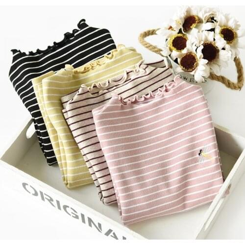 2018 Cotton Striped Kids Clothes Children T Shirt Girls Casual Blouse Tops Fall Autumn Turtleneck Baby Girls Long Sleeve T Shirt