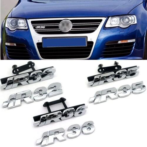 Chrome Emblem For Volkswagen R32 R35 R36 TDI R 3.2L 3.6L V6 Front Grille Car Body Boot Sticker Decal Silver Auto Modification