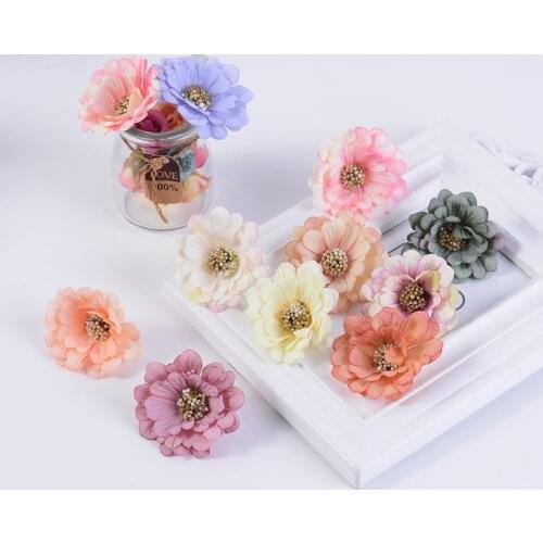10pcs Daisy Artificial Flower Head Stamen Blossom Chrysanthemum Fake Flower DIY Wreath Bride Bouquet Wedding Home Decoration