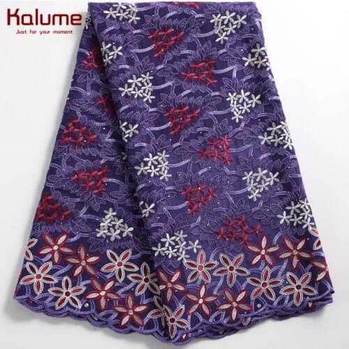 Kalume 2021 Latest African Swiss Cotton Lace Fabric Embroidery Nigerian Swiss Voile Cotton Lace Fabric Stones For Sewing 2245