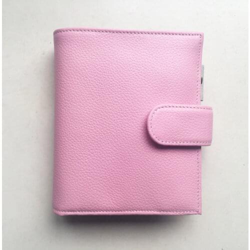 Yiwi A7 Pocket Pink Beige Genuine Leather Planner Loose Leaf Binder Notebook With Money Pocket