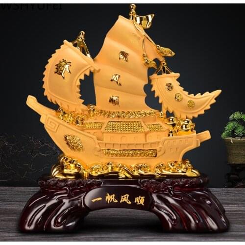 WSHYUFEI Chinese Lucky Fortune Resin sailboat Statue Lucky Home Office Decoration Tabletop Crafts Ornaments Housewarming gifts