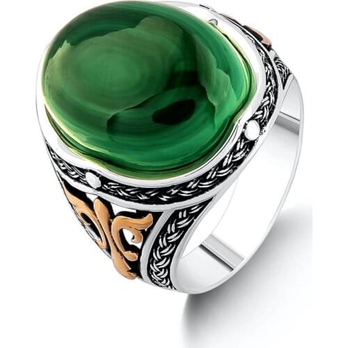 New Authentic Sterling Silver Antique Turkish Snake Ring And Blue Tiger Eye Stone Mens Colorful Punk Rock Jewelry