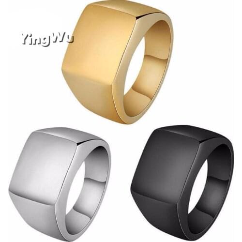 Yingwu High Polished Solid Biker Signet Ring Smooth Mens Gold Silver Black Rock Punk Rings Stainless Steel Ring