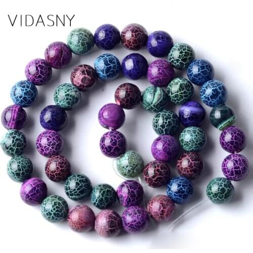 Natural Stones Multicolor Cracked Stripe Agates Mineral Beads For Jewelry Making Round Loose Beads Diy Bracelets 6 8 10mm 15inch