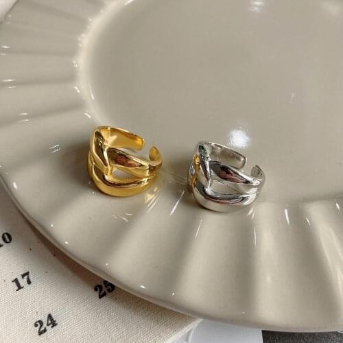 MLKENLY 925 sterling silver minimalist irregular ring female design sense ins trendy wide cross X shape exaggerated open ring