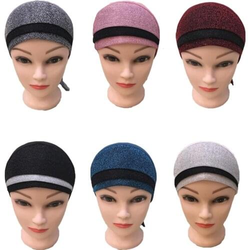 Muslim Women Ninja Head Cover Ice Silk Bonnet Hat Underscarf Beanies Skullies Cap Scarf Hat Inner Hat Patchwork Islamic Turban