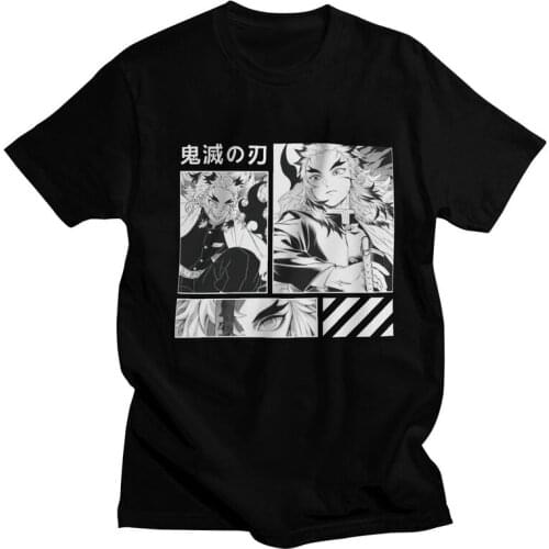 Male Demon Slayer Kimetsu No Yaiba T-Shirt Novelty Vintage Kyojuro Rengoku Tshirt Short Sleeve Cool T Shirt Cotton Tee Tops Gift