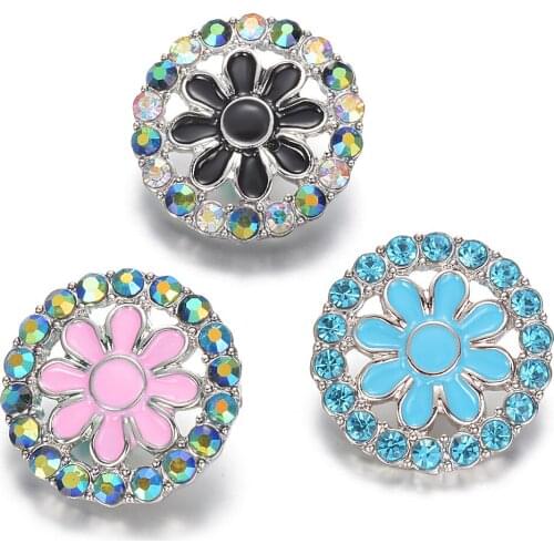 New Snap Jewelry Enamel Oil Painting Flower Snap Buttons Fit Metal 18mm Snap Button Bracelet Bangle for Women Vn-2033