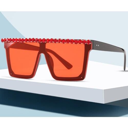 New Oversized Square Colorful Diamond Sunglasses Women Big Frame Flat Top Luxury Crystal Vintage Sun Glasses Rhinestone Shades