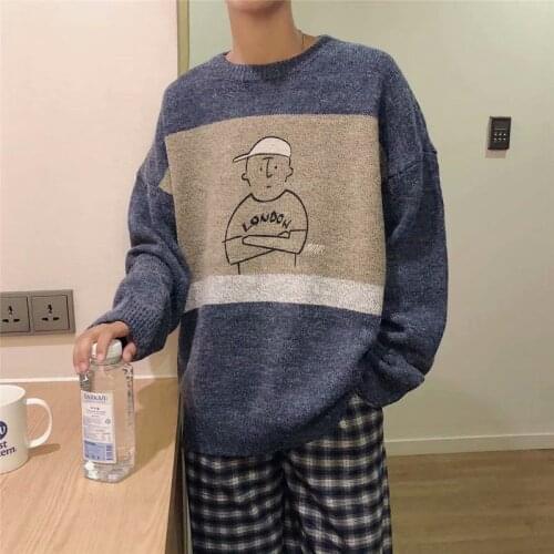 Autumn and Winter Korean Students Pullover round Neck Fashion Sweater Youth Bottoming Sweater Loose Sweater Men