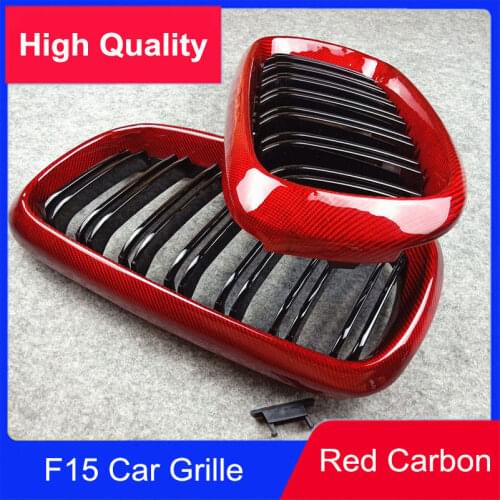 Pair Custom Made Glossy Red Carbon Fiber Front Bumper Hood Grille For B M W X5 X6 F15 F16 2-Slat Car Mesh Grille