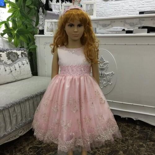 2020 new fashion childrens clothing Childrens catwalk dress lace bead festival performance costume pink princess