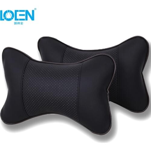 LOEN 2pcs Car Neck Pillow Perforating Design PU Leather Hole-digging Car Headrest pillow Auto Safety Headrest Car Seat Cover
