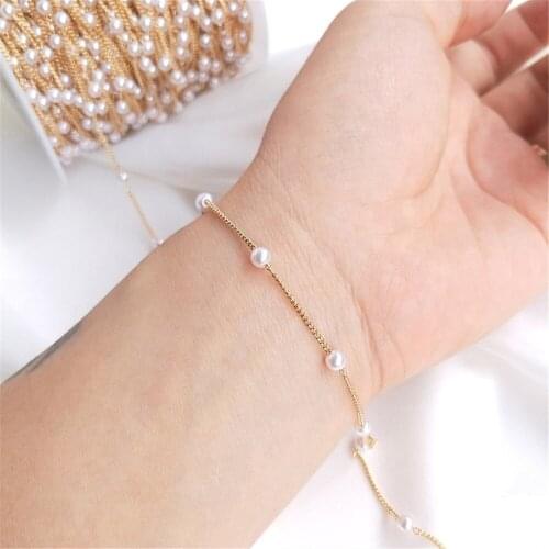 14K Gold Filled Handmade imitation pearl chain earrings tassel chain necklace bracelet decorative loose chain