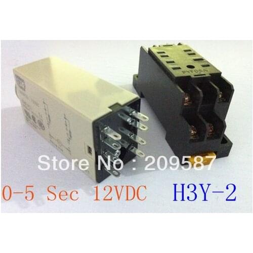 DC 12V H3Y-2 Delay Timer Time Relay 0-5 Second 12VDC & Base