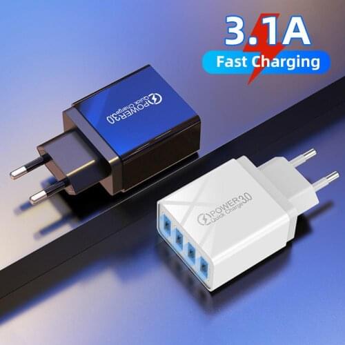 EU US Plug USB Charger 4 USB Port 48W Fast Charger QC 3.0 Wall Charging Adapter for iPhone Samsung Huawei Xiaomi Quick Charger