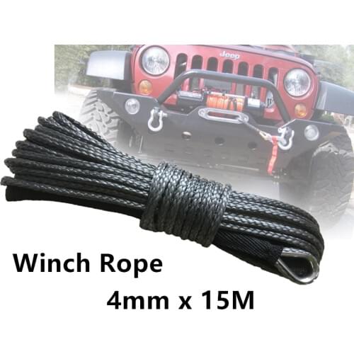 Free Shipping 4mm x 15m Synthetic Winch Line UHMWPE Fiber Rope Towing Cable Car Accessories For 4X4/ATV/UTV/4WD/OFF-ROAD