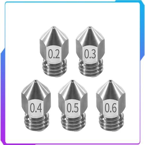 3D Printer Threaded Stainless Steel MK8 Nozzle M6 0.2 0.3 0.4 0.5 0.6mm for 1.75mm Filament for CR10 CR-10S Ender 3 Ender 5