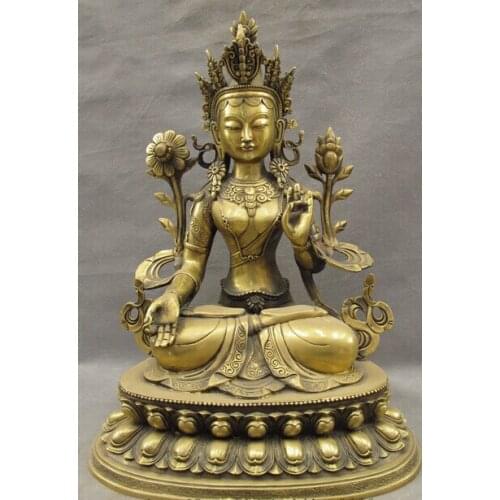 FREE SHIPPING 19" Tibet Bronze Buddhism Pray Bless Lotus White Tara Buddha Goddess Statue