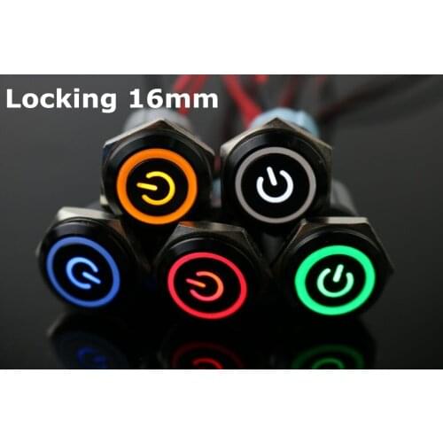 LED Locking 16mm Waterproof Metal Push Button Switch maintained metal switch Latching push button 5V 12V 24V 220V H