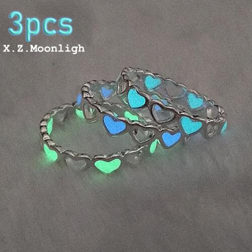 X.Z.Moonligh Heart Luminous Ring for Women Men Couple Rings Glowing In Dark Lover Wedding Finger Bands Women Girls Jewelry Gift