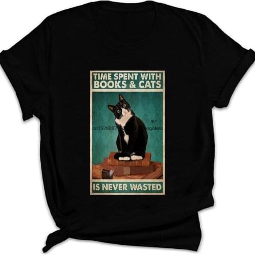 Time Spent With Books And Cats Is Never Wasted T shirt Reading Cat Lovers Shirt