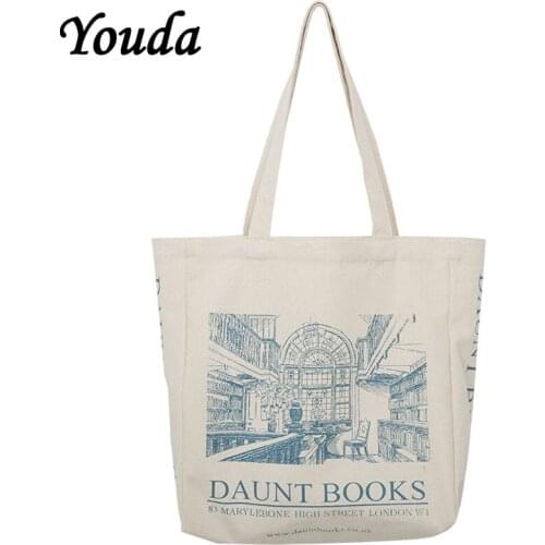 Youda Women Canvas Shoulder Bag London Daunt Books Daily Shopping Bags Students Pack Cotton Cloth Handbags Large Tote For Girls