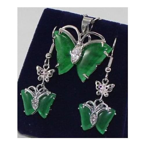 Jewelry womens Jewelry green pendant necklace earring.set