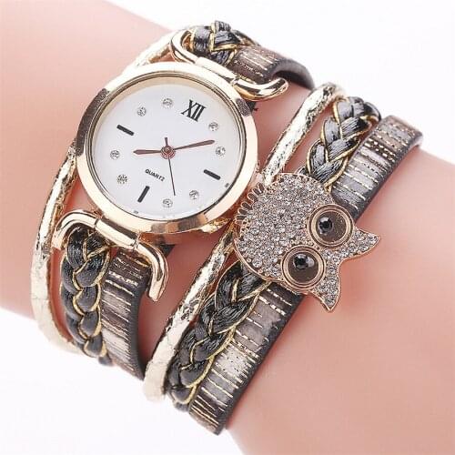Handmade Braided Women Bracelet Owl Wrist Watches Casual Leather Ladies Quartz Watches Reloj Mujer Gift Clock