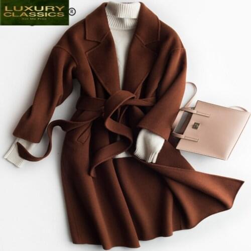 Female 100% Wool Coat Elegant Winter Jacket Women Clothes 2021 Korean Cashmere Long Jacket + Belt Ladies Coats Hiver 1799
