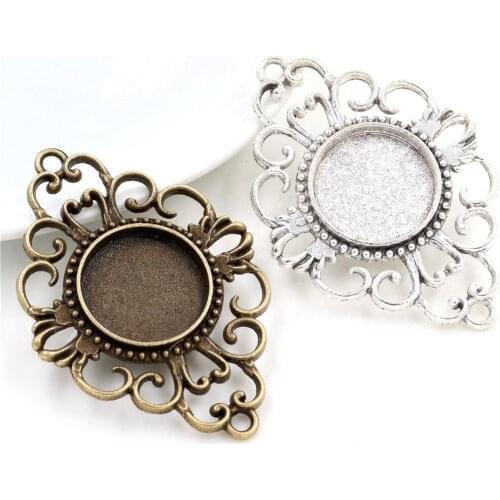 10pcs 18mm Inner Size Antique Bronze Antique Silver Plated Flower Connection Style Cabochon Base Cameo Setting Charms Pendant